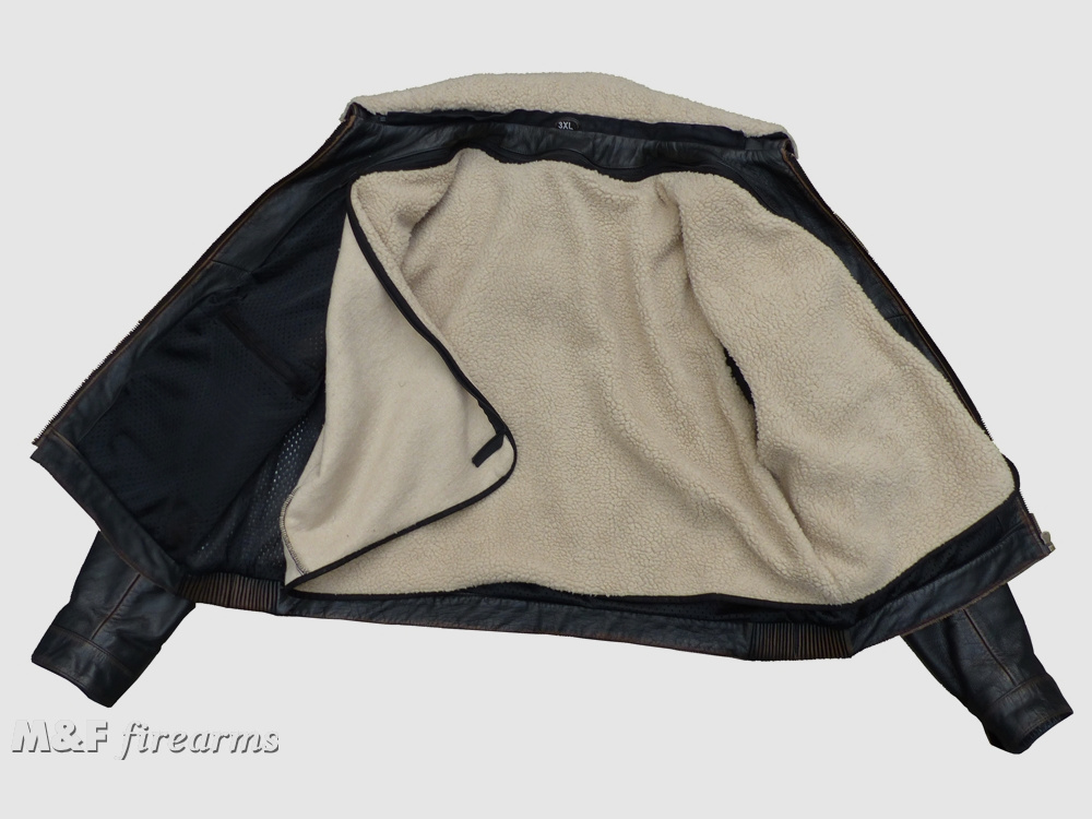 Deutsche Jagdfliegerjacke im Retro-Look aus Rindleder mit herausnehmbarem Webpelz Netz-Innenfutter und Protektoren