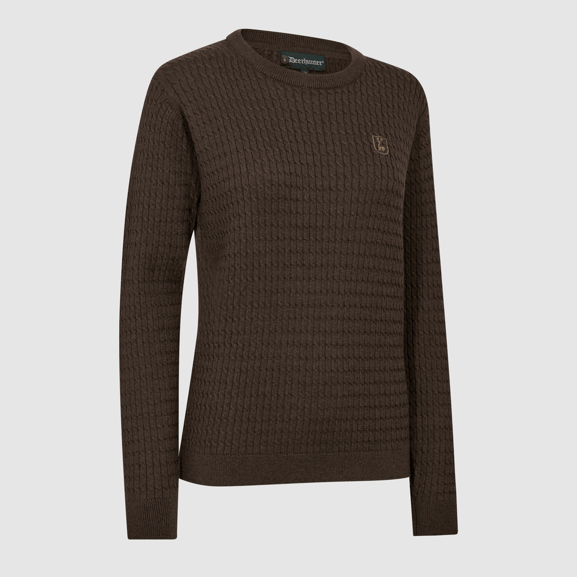 Deerhunter Lady Harrington Kabelgebreide Trui Dames Bruin Melange 38