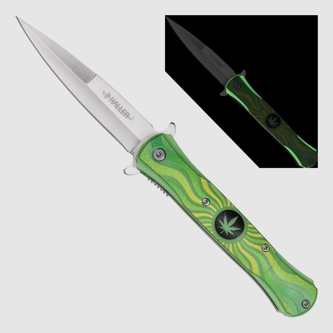 Stiletto Taschenmesser glowing Weed - leuchtet im Dunkeln