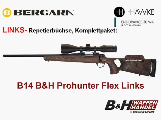  Bergara    B14 B&H Prohunter Flex LINKS Lochschaft ZF Endurance 3-12x56 fertig montiert / Optional: Brenner Schalldämpfer