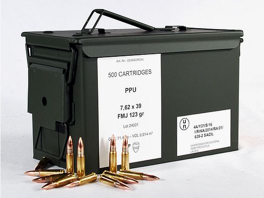 PPU munitiekist met 7,62x39 FMJ 123 grs 1 munitiekist (500 schoten à €0,758*)