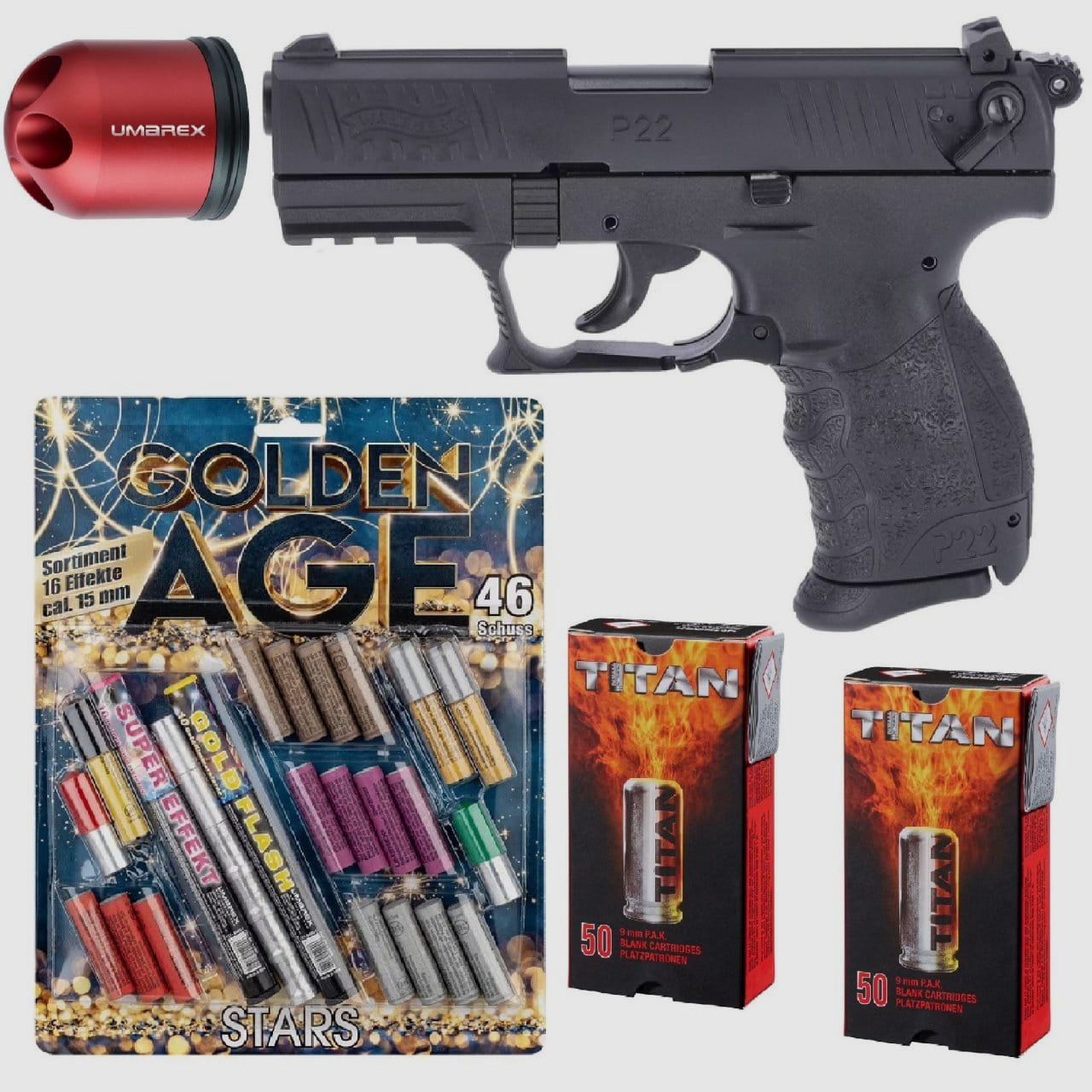 Paquete de fuegos artificiales de Nochevieja Walther P22Q Pistola de fogueo