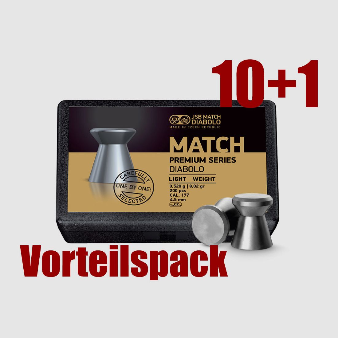 Vorteilspack 10+1 Flachkopf Diabolos JSB Match Premium Kaliber 4,5 mm 0,52 g glatt 11 x 200 StĂĽck