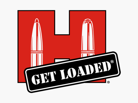 Hornady "Get Loaded" Aufkleber – Rot/Weiß – 4.5″×5″ (11,4×12,7 cm)