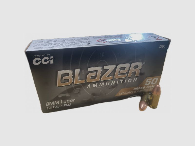 CCI BLAZER BRASS 9MM LUGER FMJ - 124GRS / 8,0G. - 50 SCHUSS