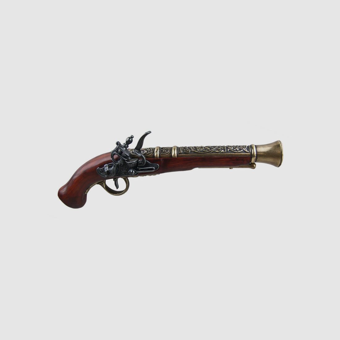 messingfarbene Deko- Steinschlosspistole, voll beweglich, LĂ¤nge 36cm
