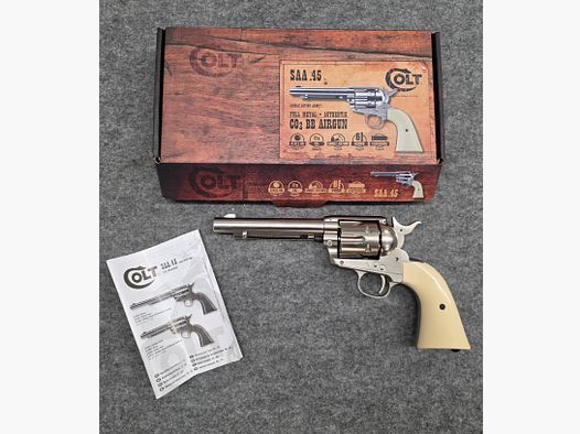 CO2 Revolver COLT SAA .45 Peacemaker verchroomd Perlmut Pearl Cal. 4,5 mm staal BB