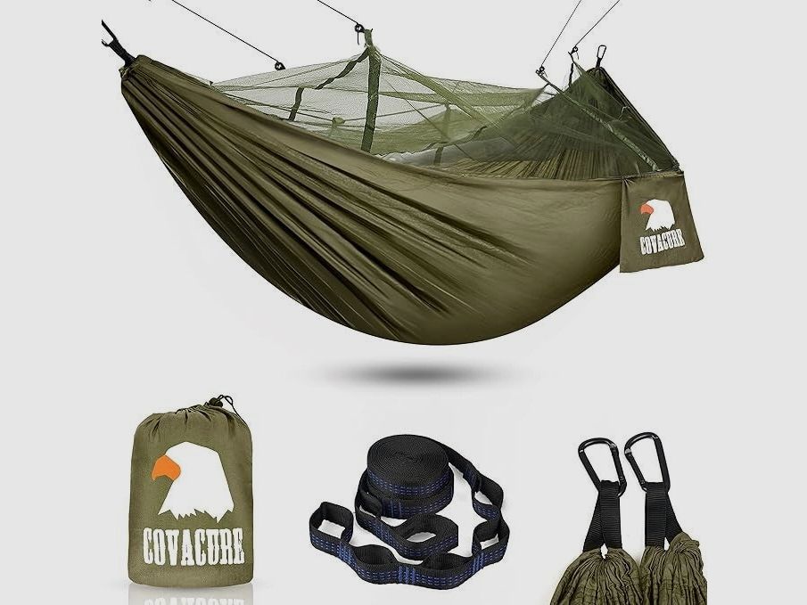 COVACURE Hängematte Outdoor Hängematte mit Moskitonetz - 260 x 130 cm Ultraleicht Hammock Reise Gadgets für Camping Garten Survival Wander