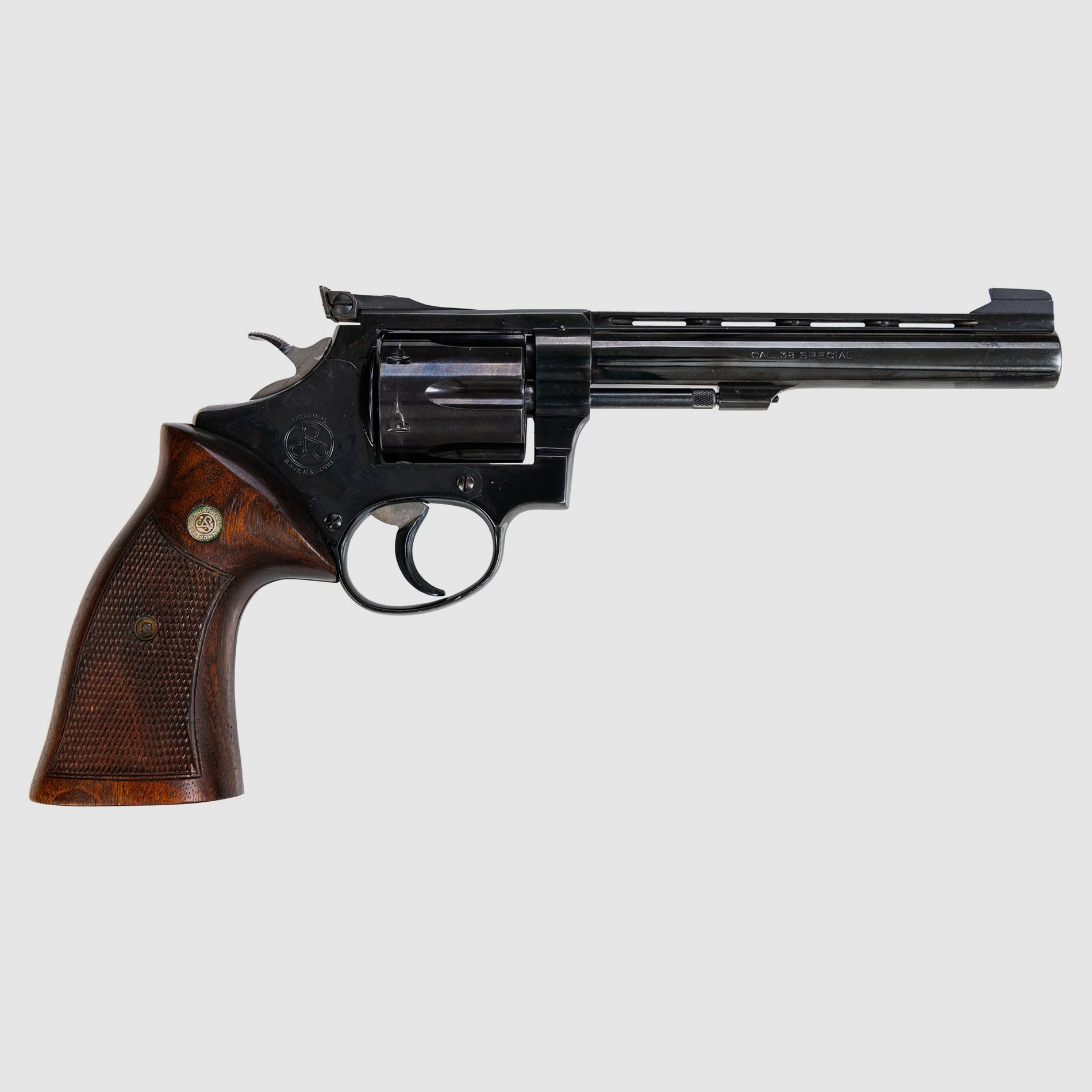 Sauer & Sohn Target , 6-Schuss Trommel, Holzgriffschalen, 6 Zoll-Lauf .38Special