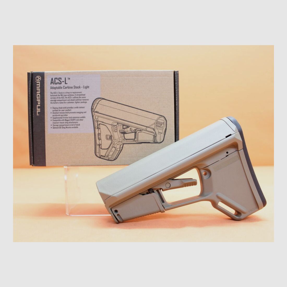 Magpul AR-15: Buttstock Magpul ACS-L (MAG378-FDE) MILSPEC Carbine Stock Polymer Flat Dark Earth/Stock