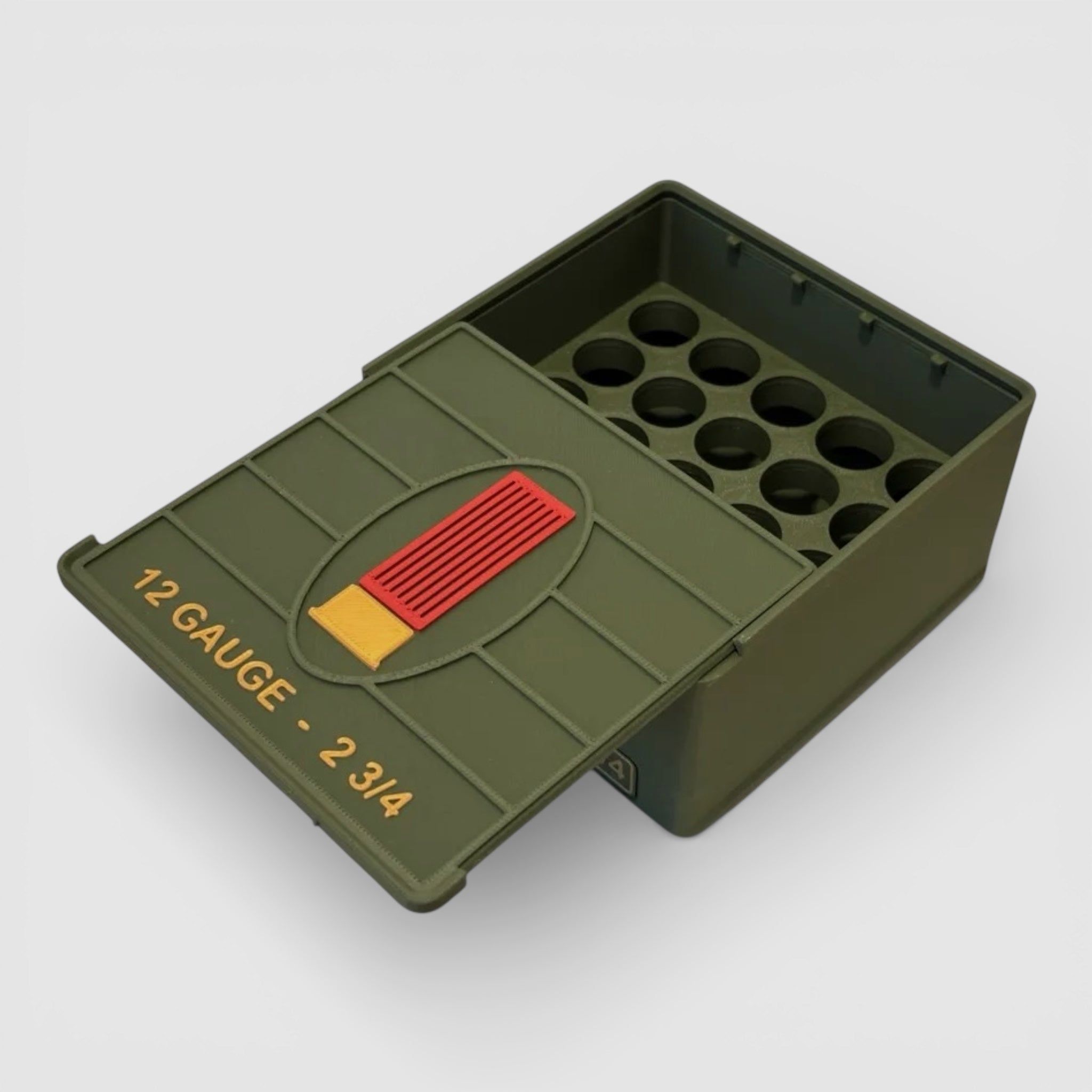 Boîte à munitions "Modèle Coconut" pour 12 Gauge (.12/70 & .12/76) avec couvercle coulissant - boîte à cartouches, boîte à munitions