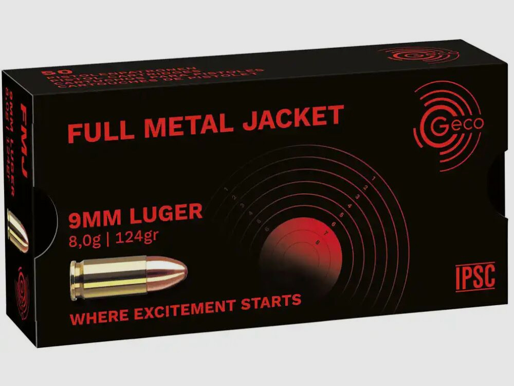 GECO Munizione Geco 9mmLuger FMJ 124grani 50x cartucce nella scatola