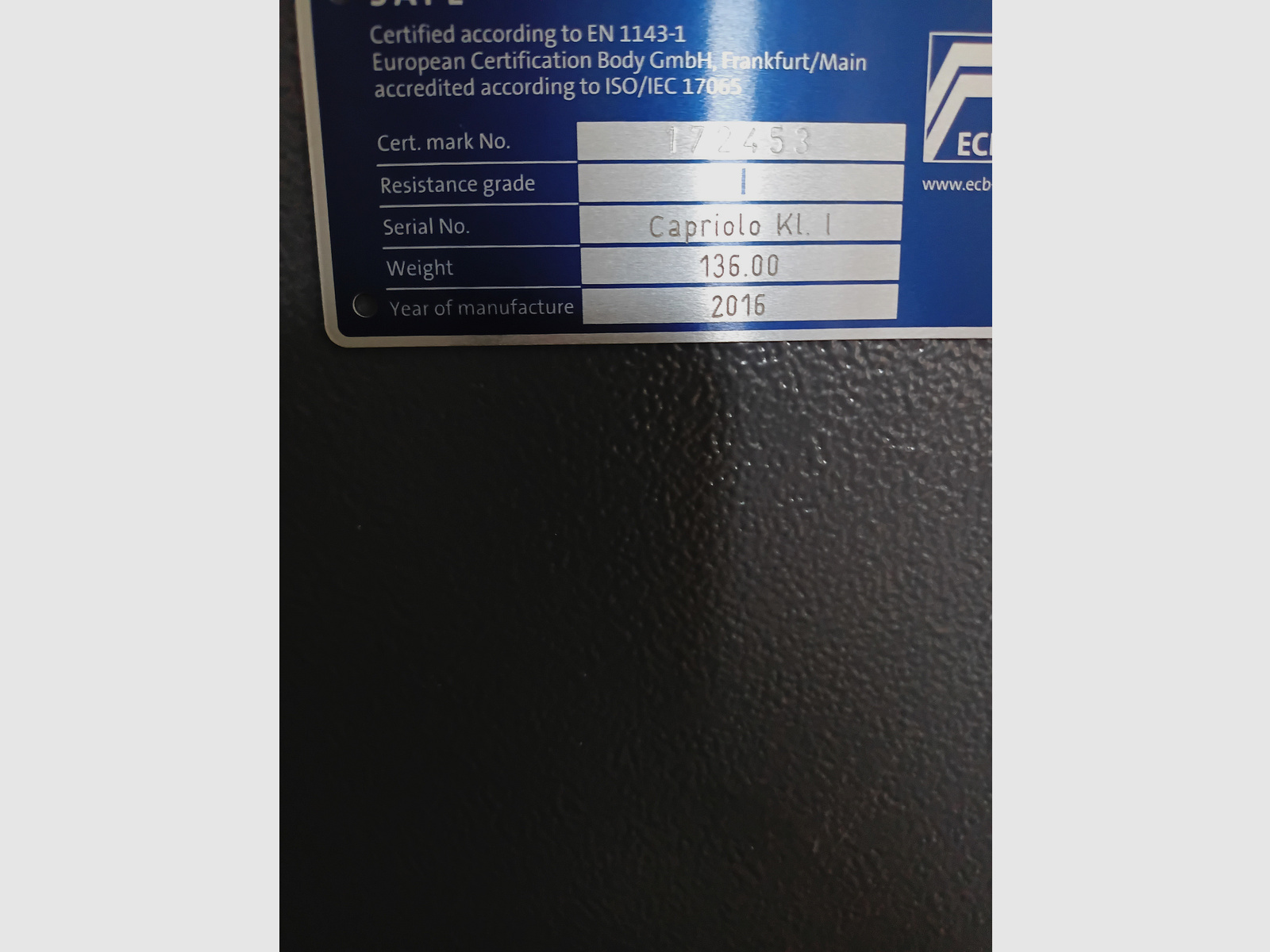 Wapenkluis Klasse 1 EN1143-1 met elektronisch cijferslot