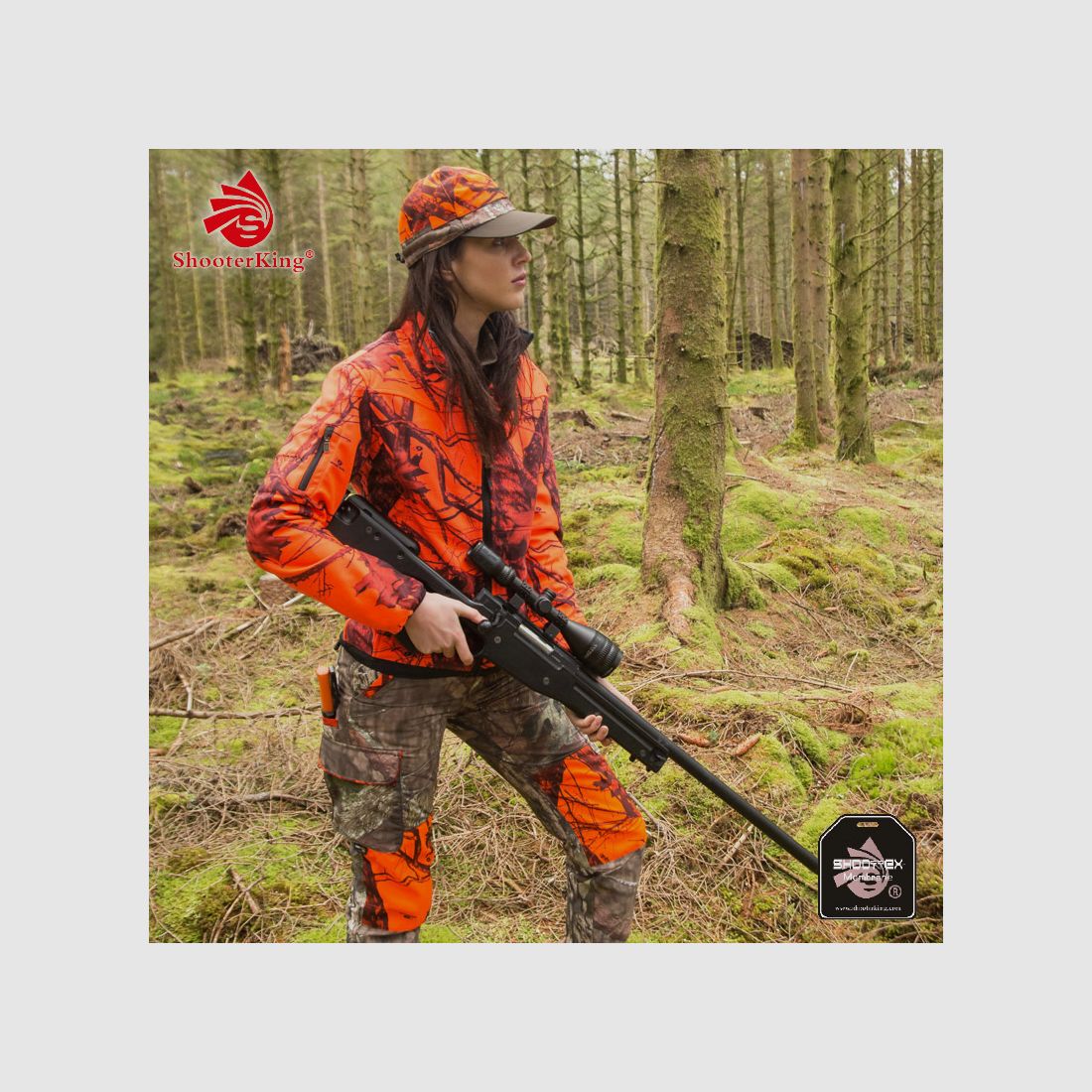 SHOOTERKING Softshell Jacke Damen Mossy Blaze Orange Camo