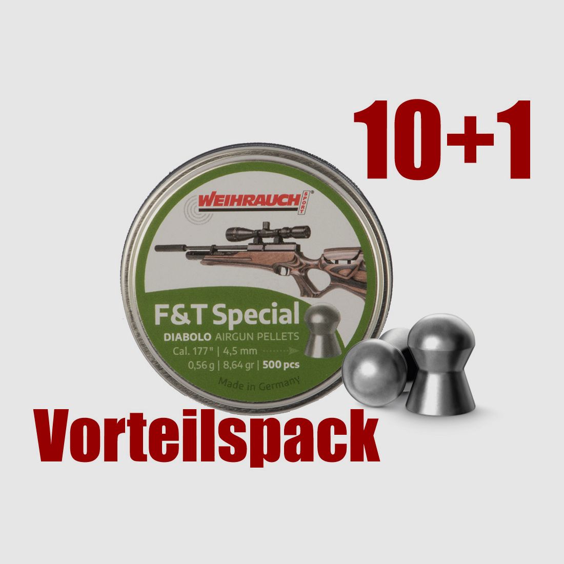 Vorteilspack 10+1 Rundkopf Diabolos Weihrauch Field Target Spezial Kaliber 4,5 mm 0,56 g glatt 11 x 500 StĂĽck