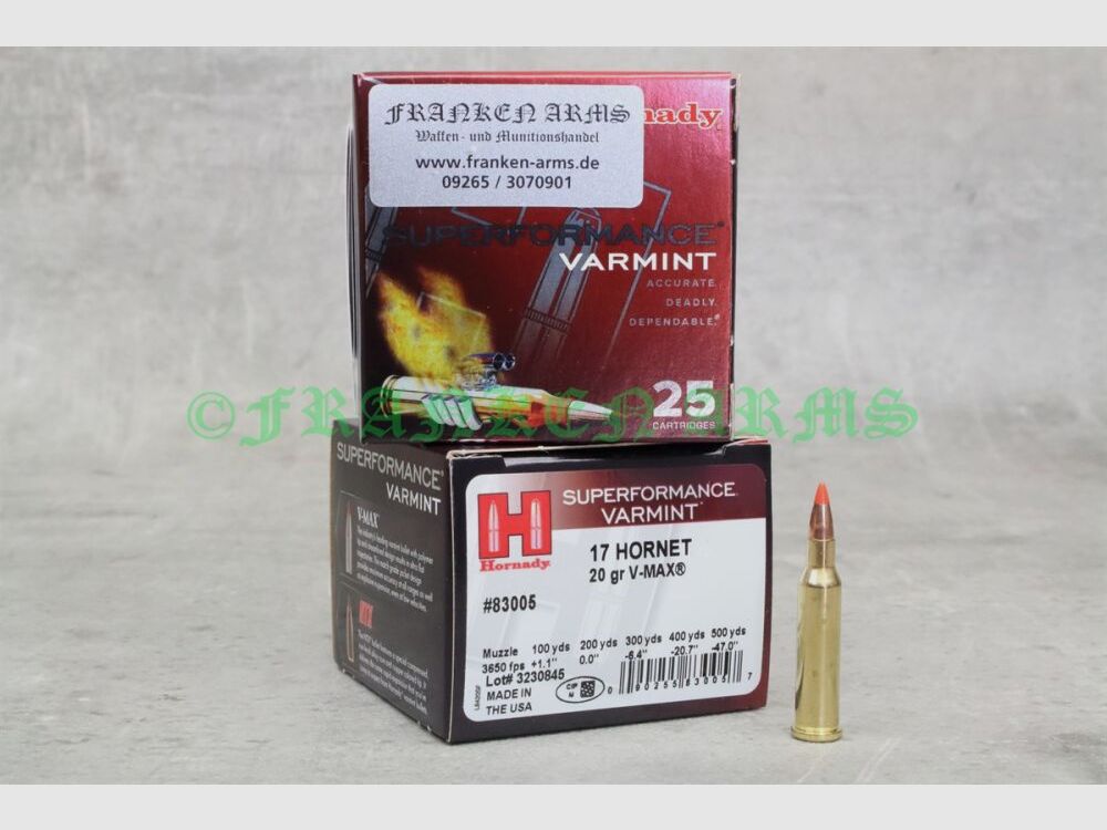 Hornady V-Max .17 Hornet 20gr. 1,3g 25 stuks staffelprijzen