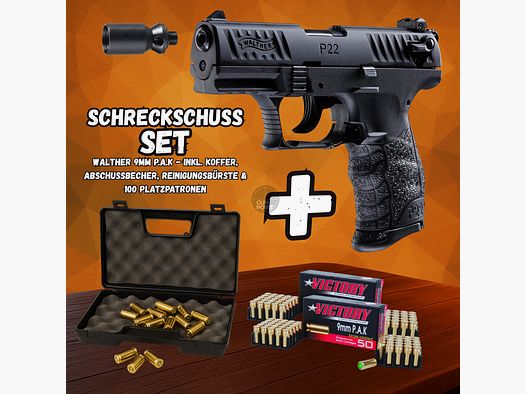 Schrikschot SET - gas signaalpistool - Walther P22Q - 9 mm P.A.K. inclusief koffer & 100 schoten munitie