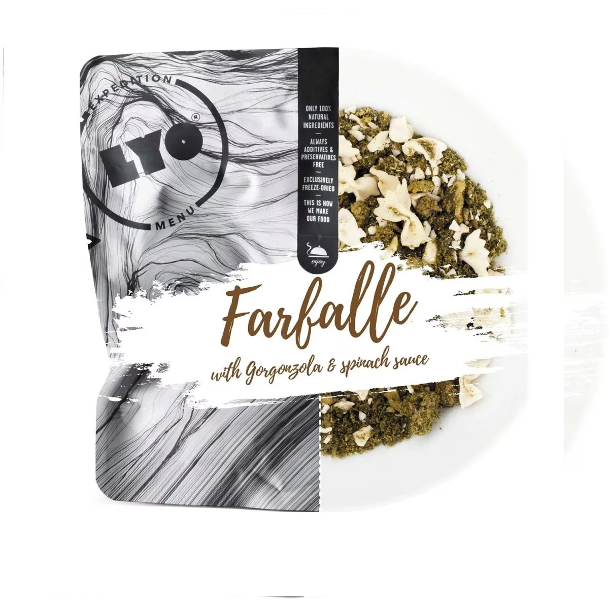 Alimento vegetariano liofilizado LYO Food Farfalle en salsa de espinacas y queso 370 g