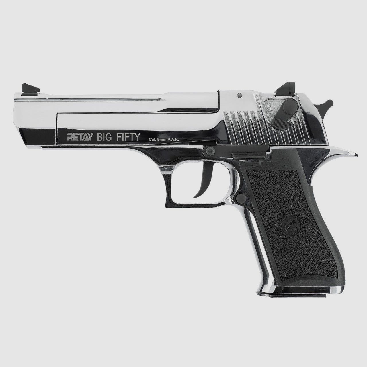 Retay Big Fifty Schreckschuss Pistole 9 mm P.A.K Chrome-Finish