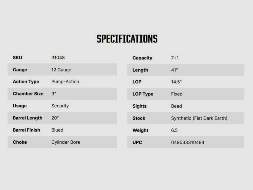 Mossberg Maverick 88 Security 20" (20 pollici) FDE 12/76