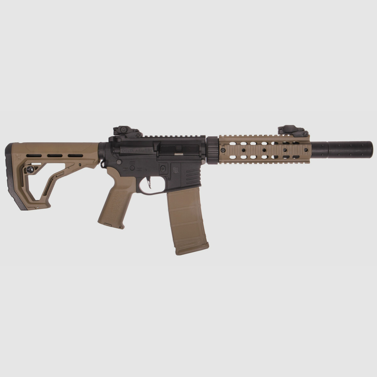 AR15 SilentOps 9 Zoll CHARLIE Tan S-AEG Softair Gewehr Frei ab 18 Jahren | Delta Armory