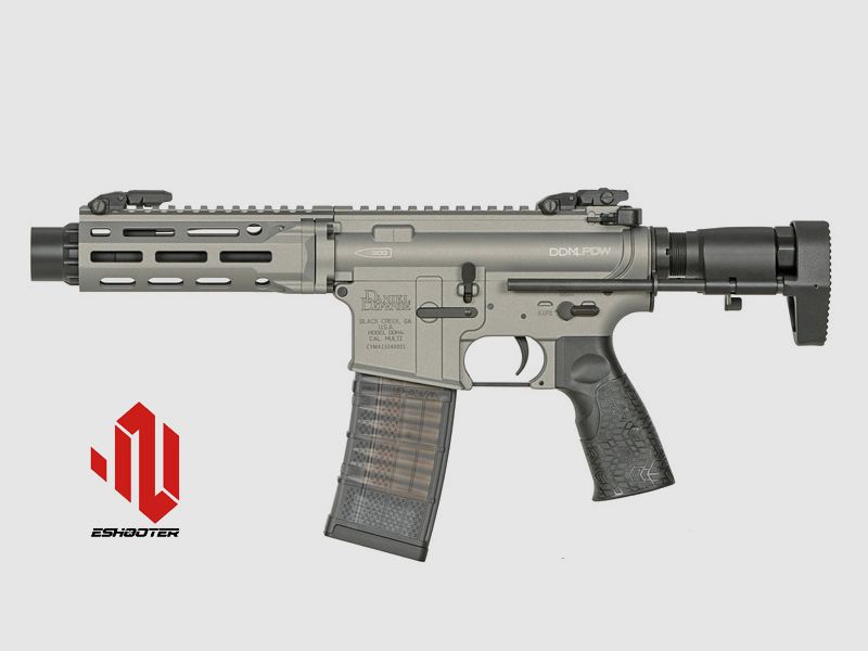 Daniel Defense DDM4 PDW SBR S-AEG con ESHOOTER ETU, Gris Plata