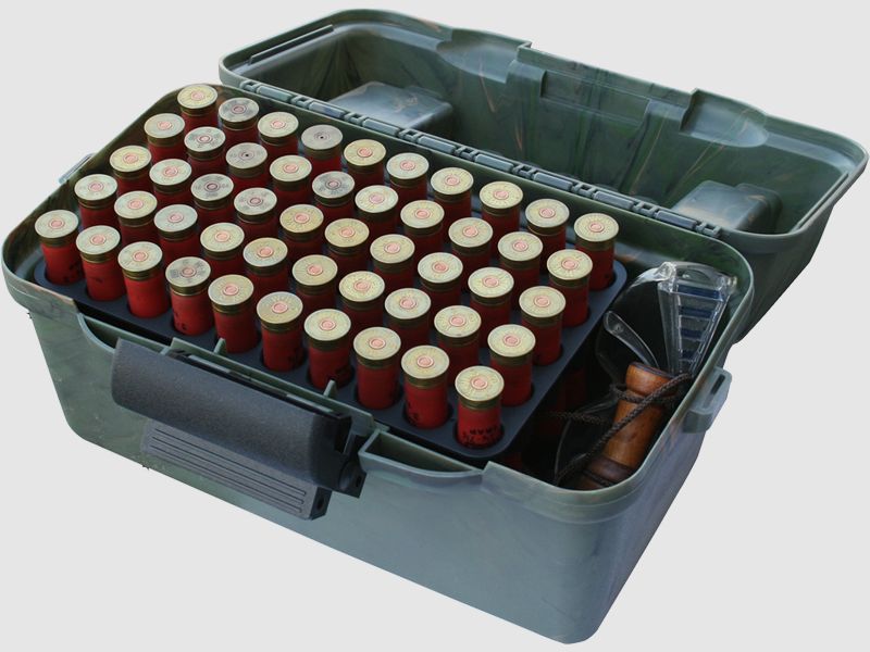 MTM Deluxe Scatola per cartucce a pallini SF-100D-09 camo con manico per il trasporto per 100 cartucce a pallini .12 / .20