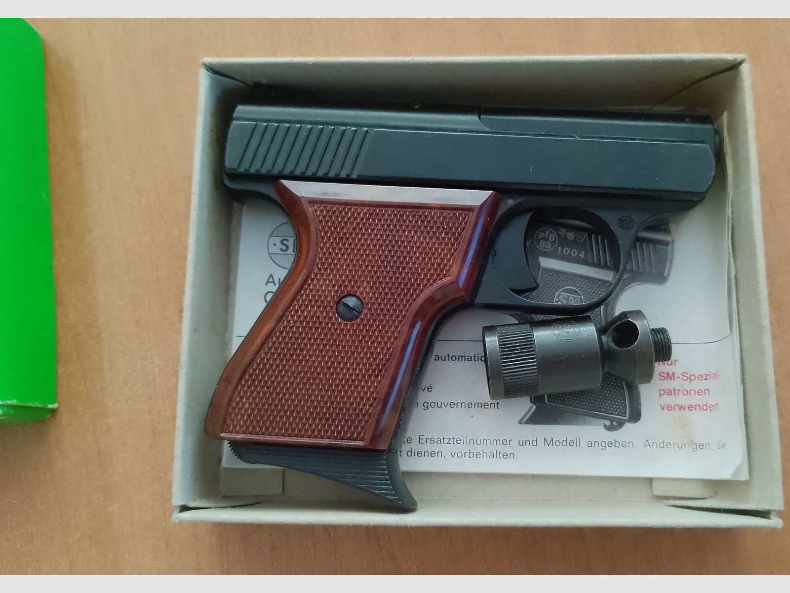 Alte Rhöner SM 15 Kal. 8 mm Knall im PTB 83/2 mit Verpackung!
