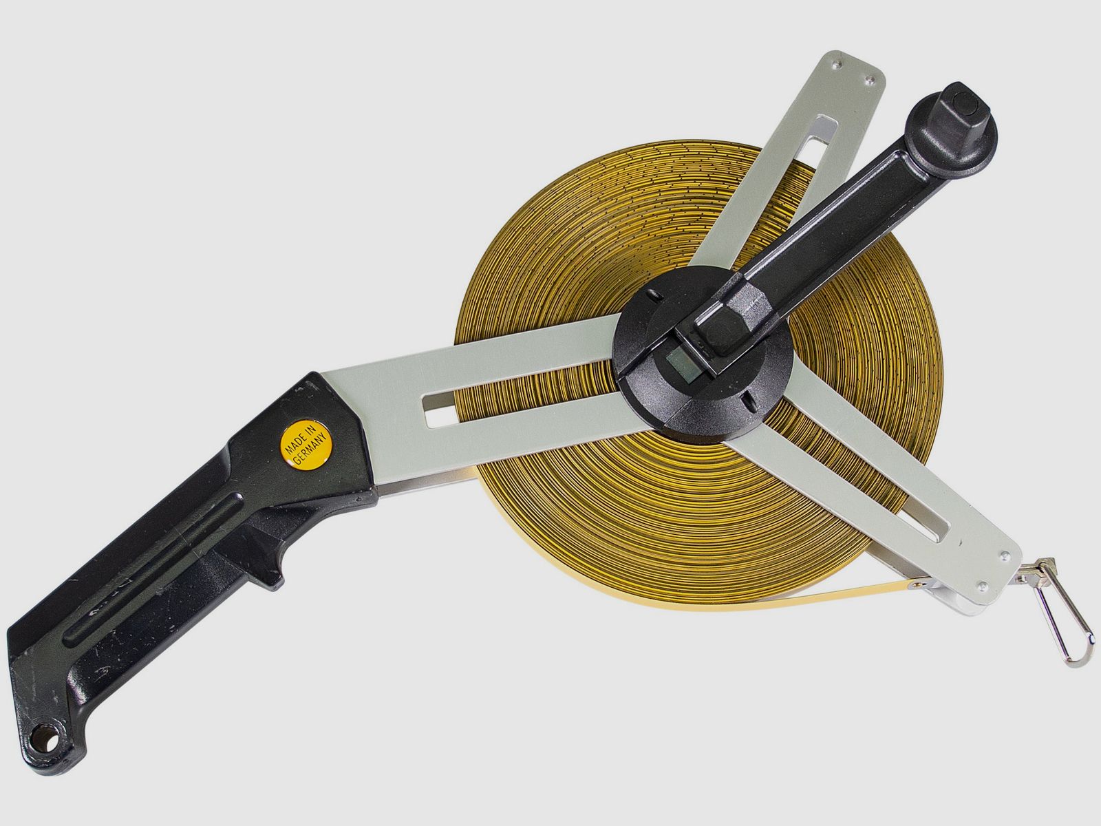 Stewe-Nox-Stahlbandma mit gelbem Polyamidmantel auf Alu-Dreieck-Schrgrahmen