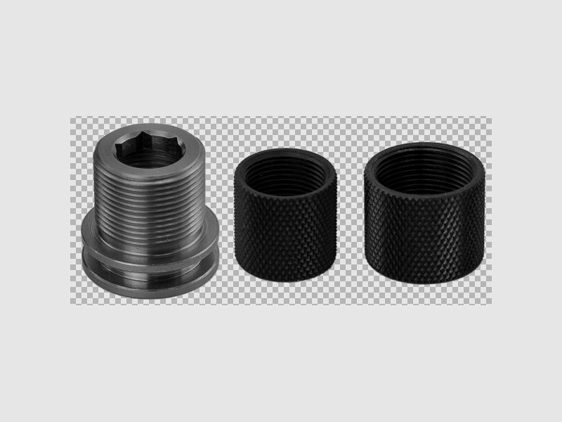 1/2x20" auf 5/8x24".WHMG Adapter Schalldämpfer, Edelstahl mit Innensechskant +2x Gewindeschutzmutter