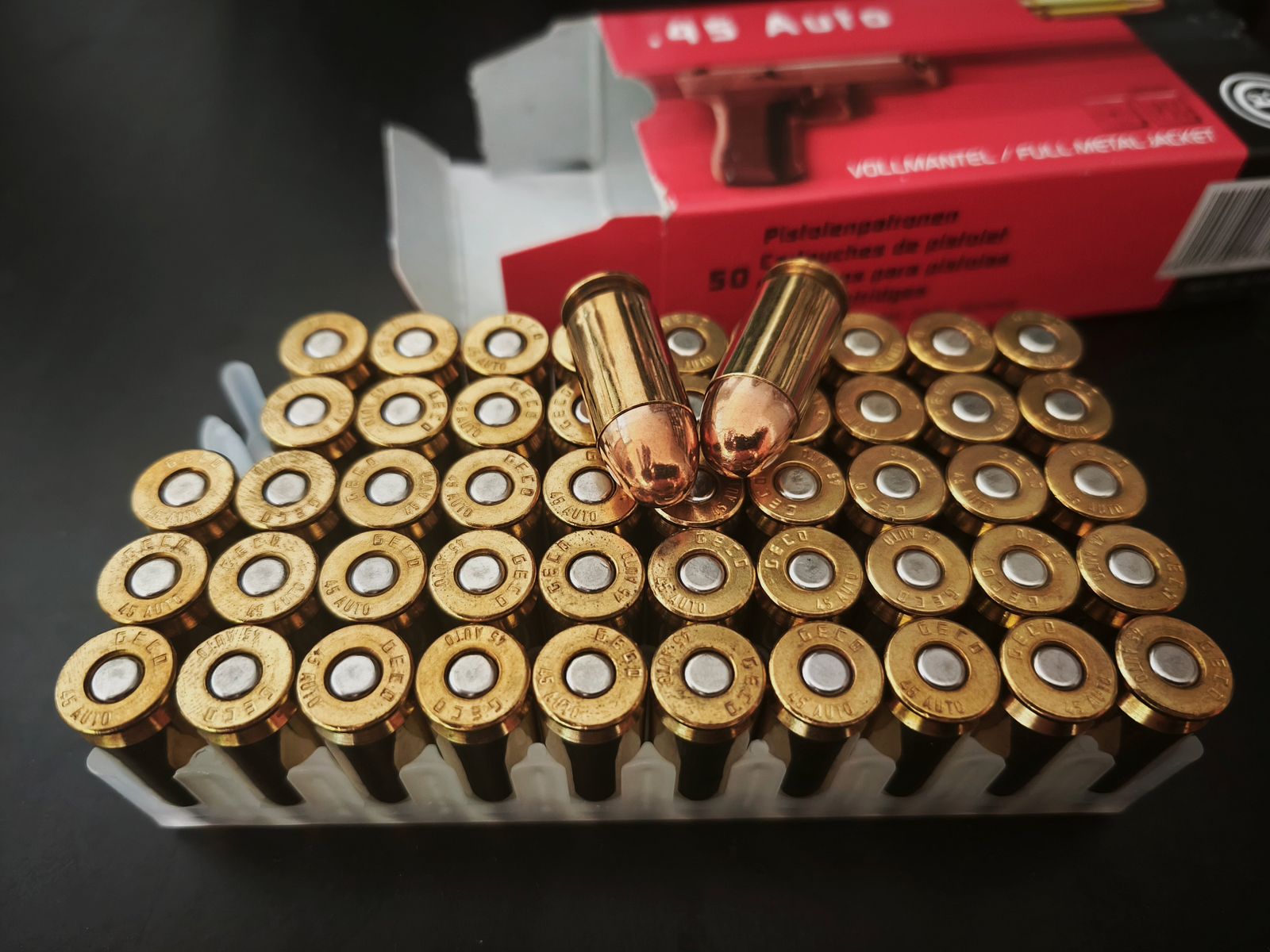 Geco .45 Auto -14,9 g – FMJ Sierra Matchking – 50 cartouches de pistolet