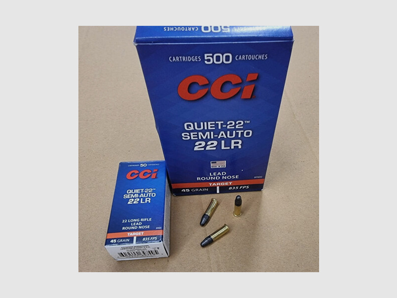 .22LR 45grs CCI Quiet-22 Semi-Auto 500 Stk. No. 975