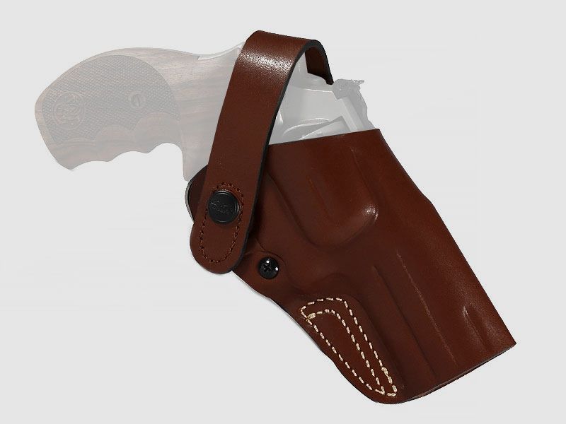 FALCO Holster de revolver, cuir marron MAIN DROITE, pour S&W Security Special 4" (cadre S&W K+L jusqu'à 4,25" de canon)