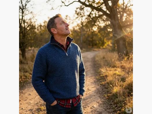 Men's zip neck pullover indigo - Long sleeves