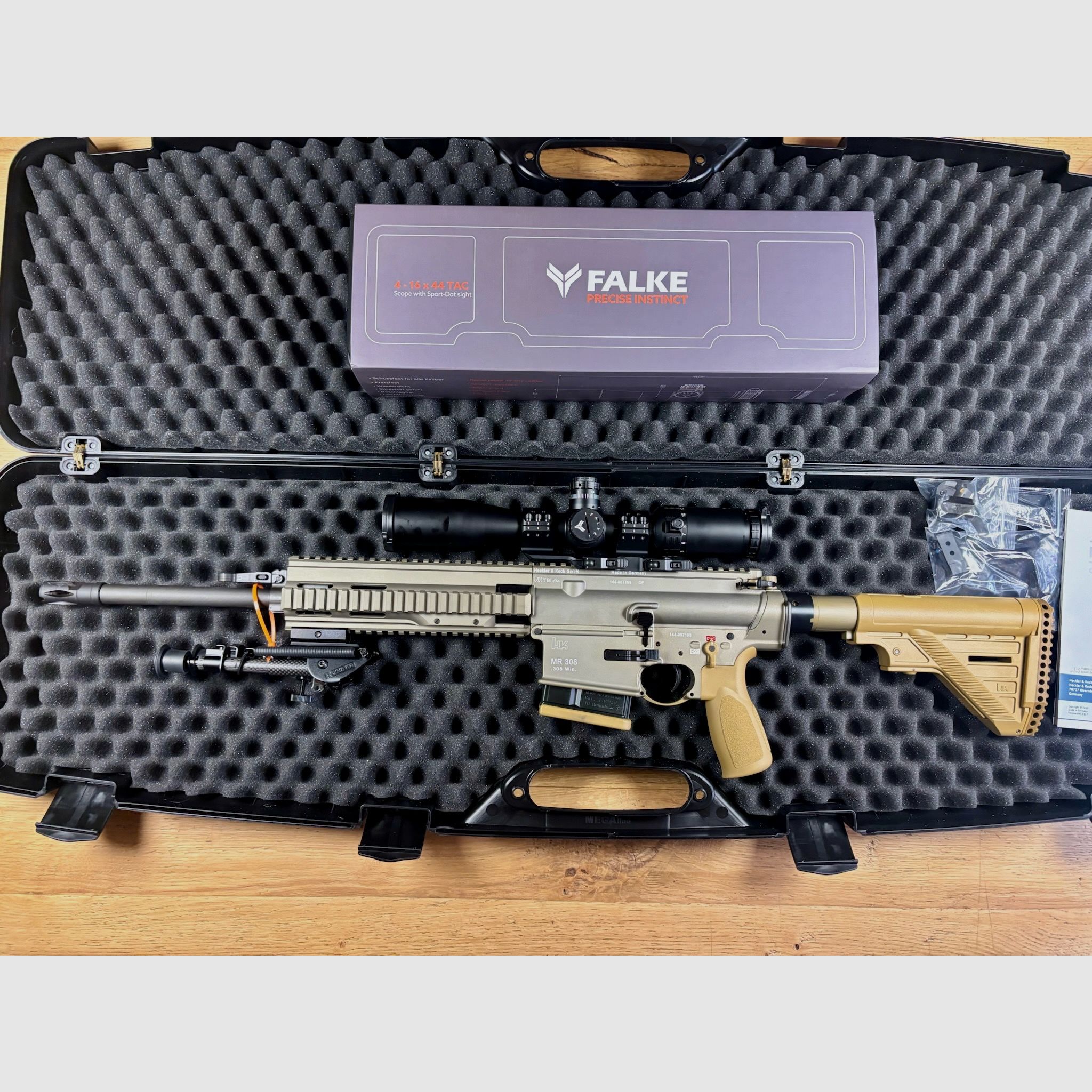 Heckler & Koch HK MR 308 A3 - Sandfarben - inkl. ZF Falke 4-16x44 TAC Karbon Zweibein