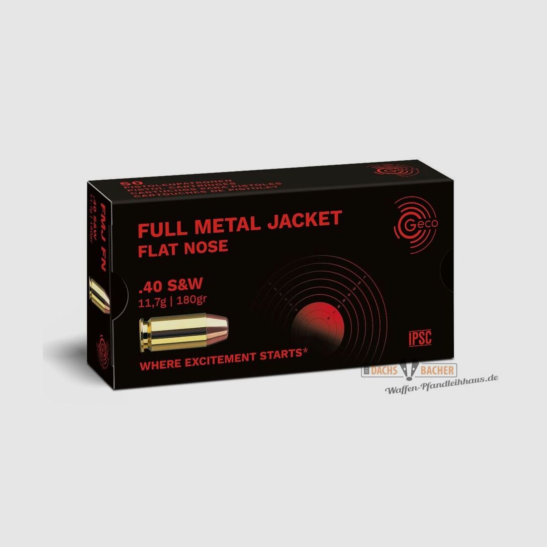 GECO .40 S&W FMJ-FP Full Metal Jacket Flat Nose 11,7g/180gr 50 cartouches, image 1 sur 2