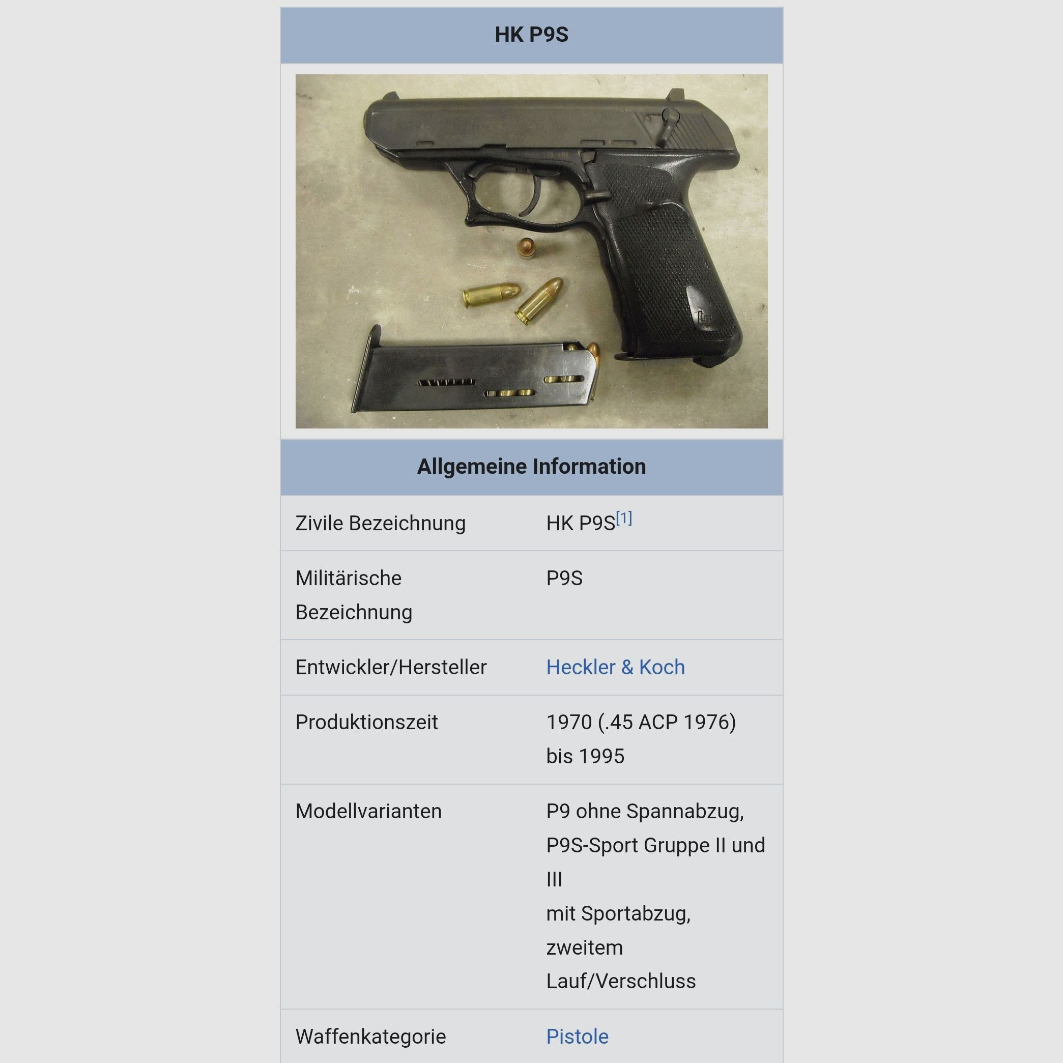 Heckler & Koch P9S 9mm 