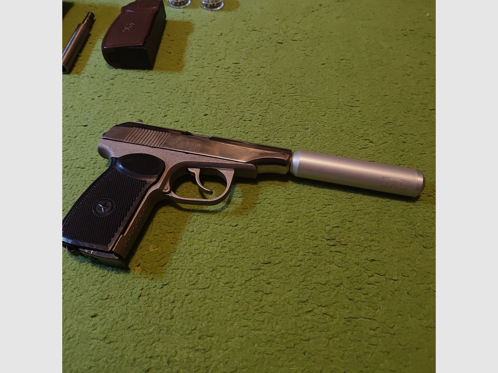 Baikal-Makarov MP-654K Made in Russia-Funda de cuero marrón + negra +1 lata de balines de acero 4,5mm. Supresor., imagen 9 de 11