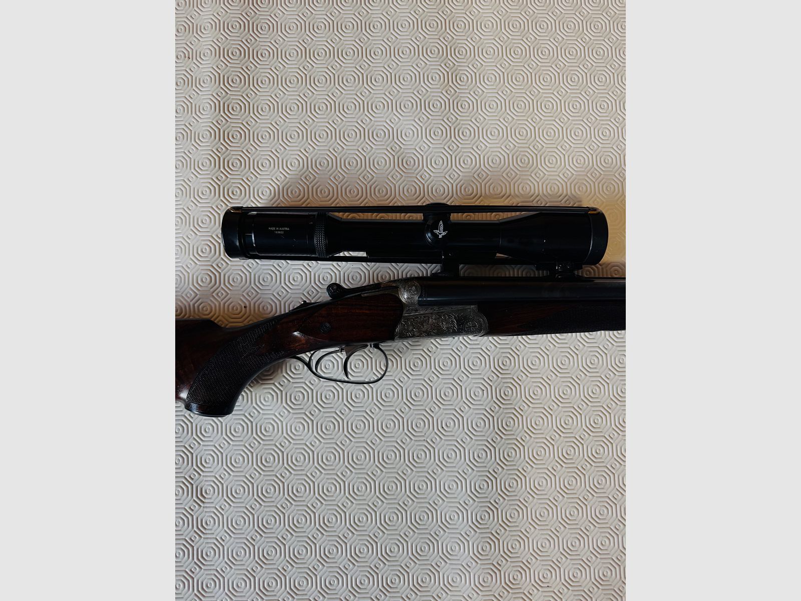 Wiertarka Simson model 30 – 7×65 R / 16/70 – z zamontowanym wkładem .22 Magnum (WMR) – Swarovski Habicht 1,5–6×42, celownik 1 – montaż Suhler z zaczepem