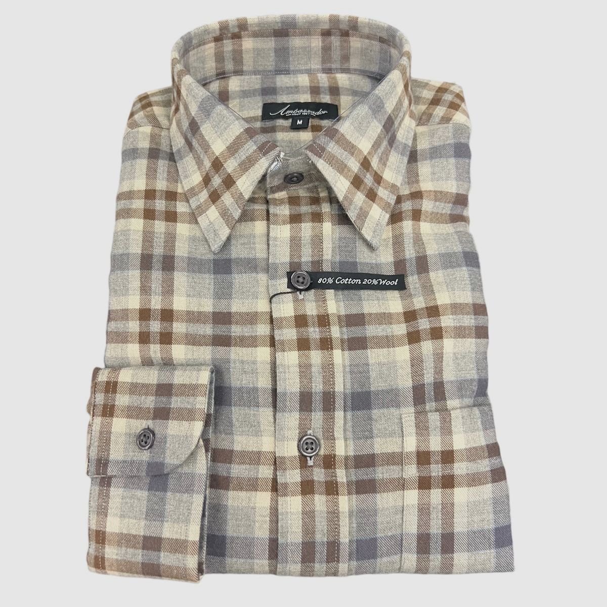 AMBASSADOR CASUAL SKJORTE COTTON WOOL, BRUN TERN