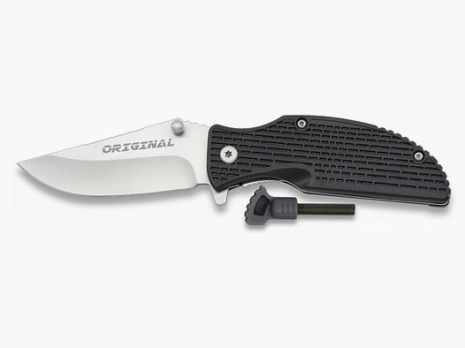 Coltello da tasca outdoor nero con accendino nel manico, sopravvivenza