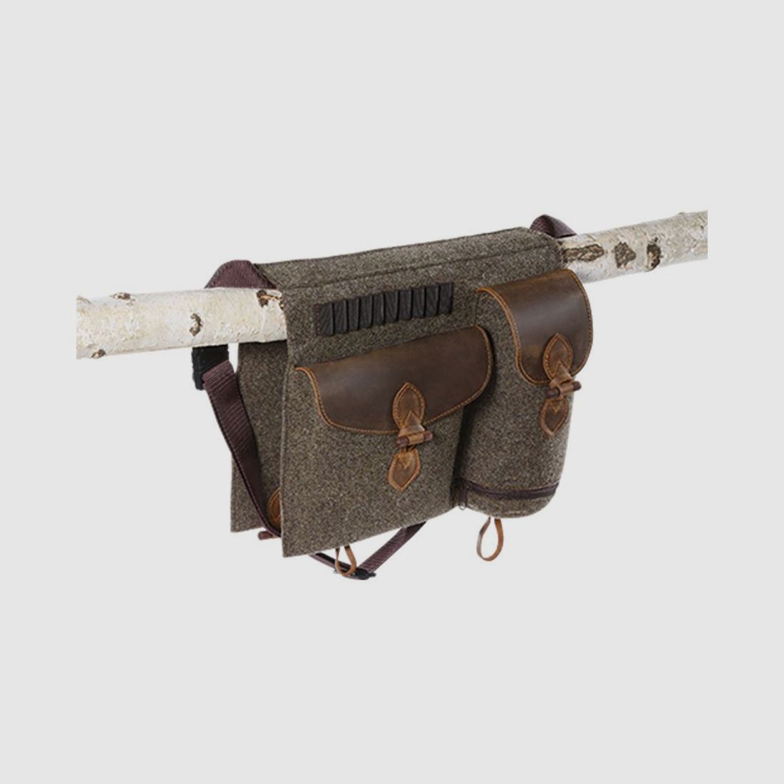 Ansitztasche aus Wollfilz mit Leder