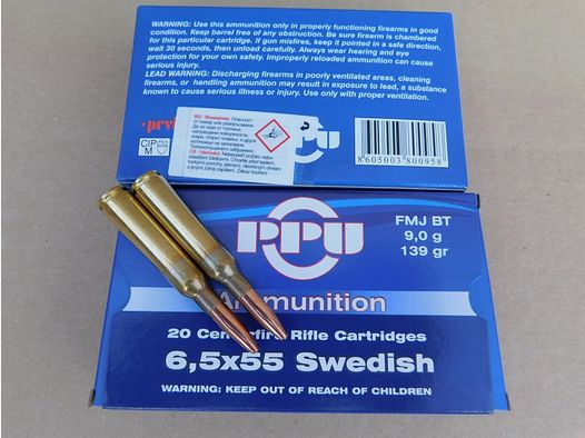 6,5x55/139grs. PPU Swedish FMJBT 100 Stk.