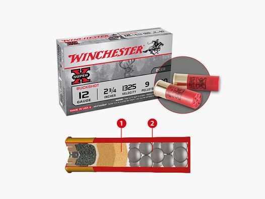 Cartouches 12/70 Chevrotine 9 gr X00 Buck X5