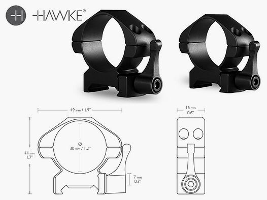 HAWKE Zielfernrohrmontage Stahl, fĂĽr Weaverschiene, 30 mm Durchmesser, mittelhoch, Schnellverschluss