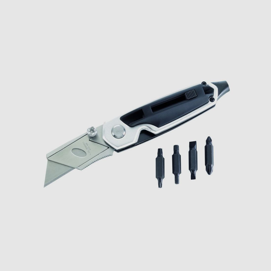 Cuchillo Herbertz de una mano con hoja de corte y adaptador de bits, con funda de nylon