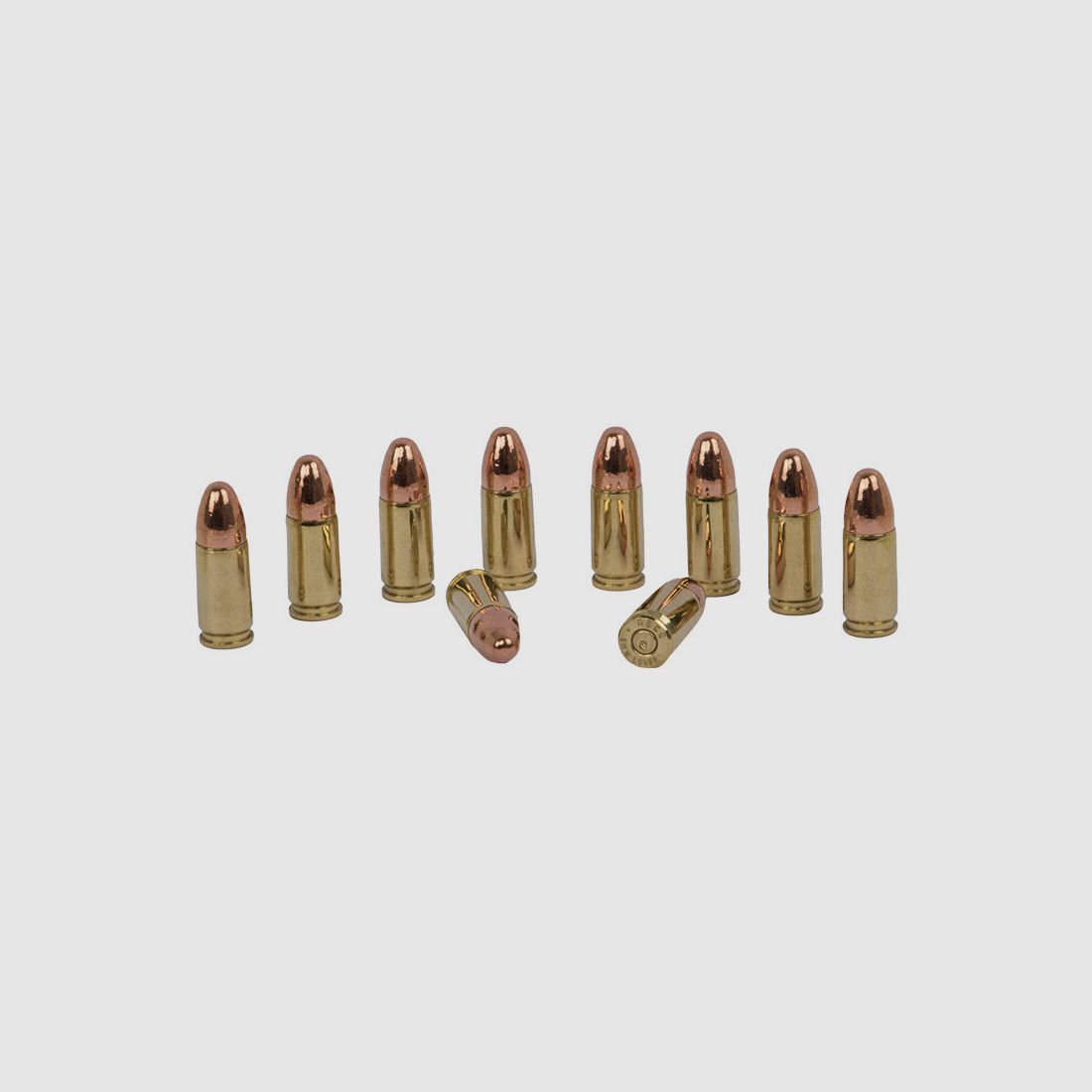 Dekopatrone Kaliber 9 x 19 mm 9 mm Luger in Kupfer blinde Originalpatronen 10 StĂĽck (P18)