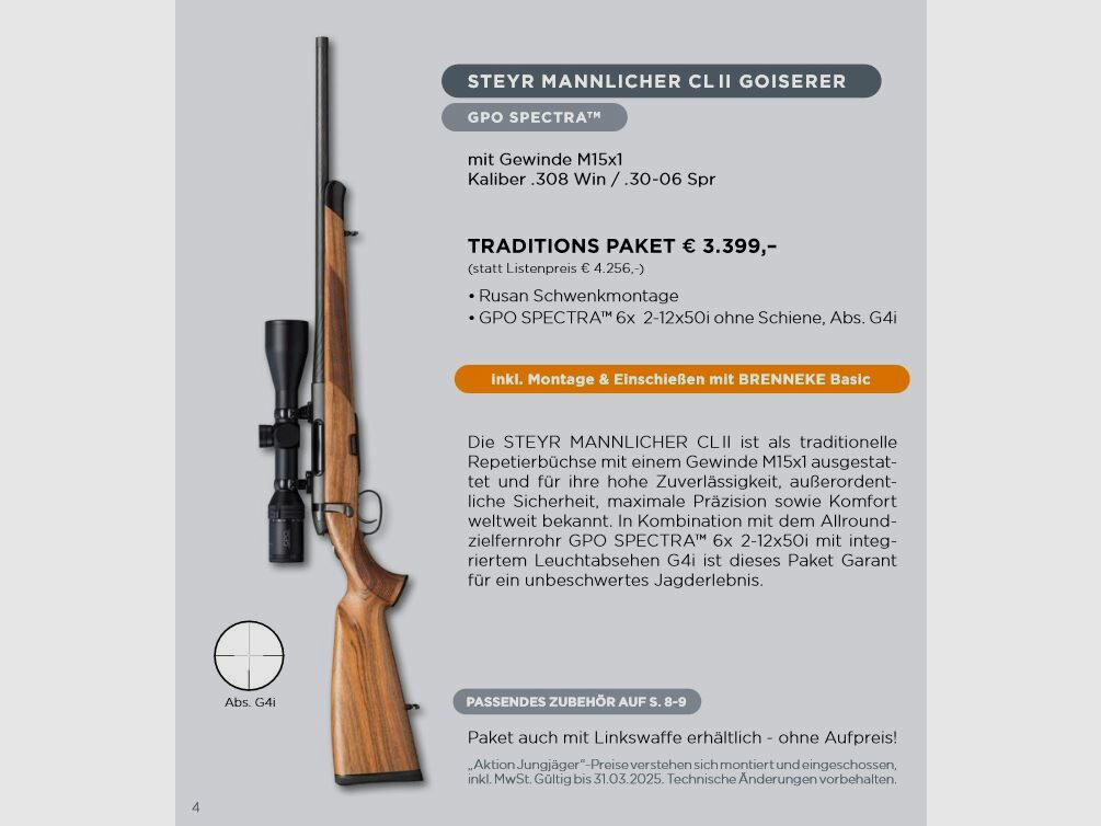 Paquet de répétition pour jeunes chasseurs avec lunette de visée STEYR MANNLICHER CL II GOISERER + GPO Spectra