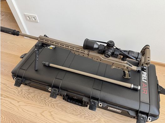 Conjunto completo exclusivo – Steyr SSG M1 en .338 Lapua Mag. con cañón intercambiable 6.5 Creedmoor y accesorios premium