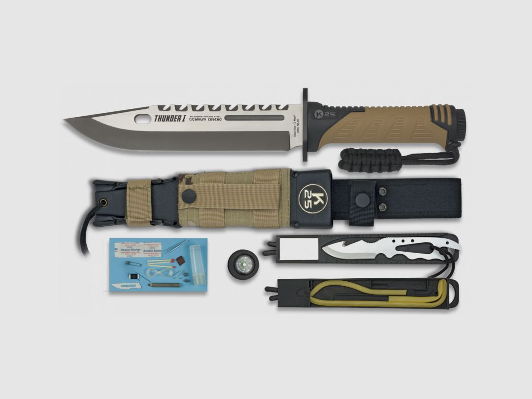 K25 Thunder I Camo Sand Überlebens-Taktikmesser mit 20 cm Klinge